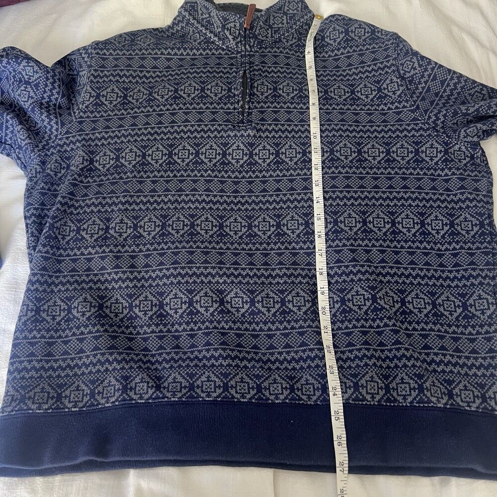 Lands End Mens 1/4 Zip Sweater Blue Fair Isle Print Sz XL - Picture 12 of 12